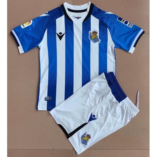 Camisola Real Sociedad Criança Equipamento Primeiro 2021-2022 Manga Curta